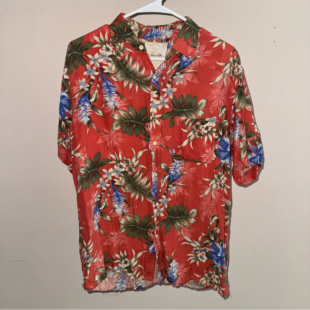 Tasso Elba Hawaiian Button-Down Shirt Men’s Medium Red Tropical